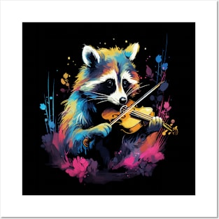 Raccoon Playing Violin Posters and Art